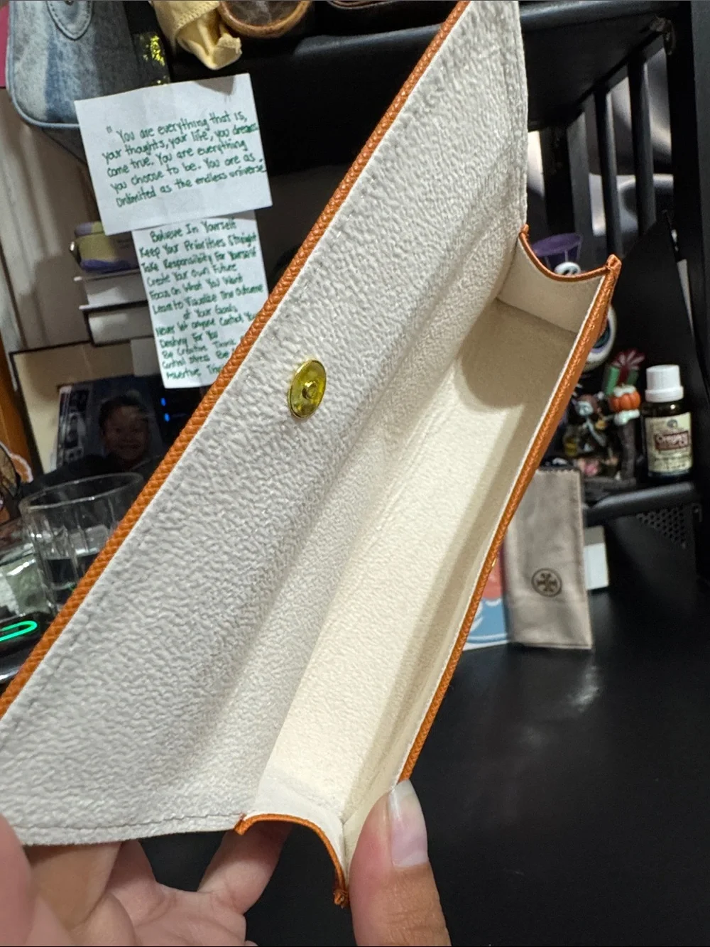 Tory Burch Orange Saffiano Leather Glasses Case with Gold Logo